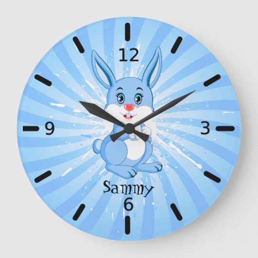 Cute Blue Bunny Cartoon Grote Klok (Voorkant)