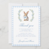 Cute Blue Bunny Easter Gingham Baby Boy Shower Bedankkaart (Voorkant)