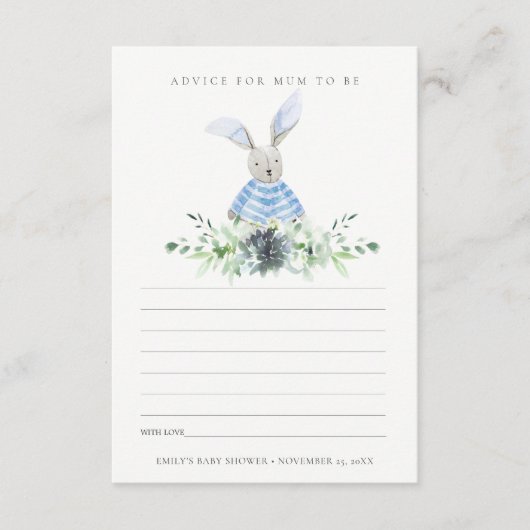 Cute Blue Bunny Foliage Advisate for Mum Baby show Informatiekaartje (Voorkant)