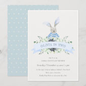 Cute Blue Bunny Foliage Any Age Birthday Invite Bedankkaart (Voorkant / Achterkant)