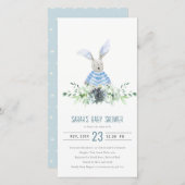 Cute Blue Bunny Garden Fauna Baby shower Invite Bedankkaart (Voorkant / Achterkant)