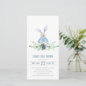 Cute Blue Bunny Garden Fauna Baby shower Invite Bedankkaart (Staand voorkant)