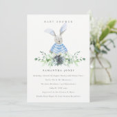 Cute Blue Bunny Garden Foliage Baby shower Invite Bedankkaart (Staand voorkant)