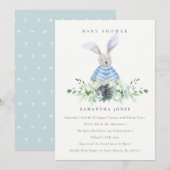 Cute Blue Bunny Garden Foliage Baby shower Invite Bedankkaart (Voorkant / Achterkant)