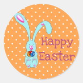 Cute Blue Bunny Happy Pasen Ronde Sticker (Voorkant)