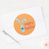 Cute Blue Bunny Happy Pasen Ronde Sticker (Envelop)