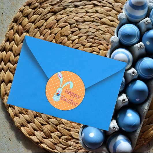 Cute Blue Bunny Happy Pasen Ronde Sticker