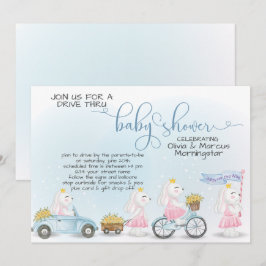 Cute Blue Bunny Parade Drive Thru Baby shower Kaart