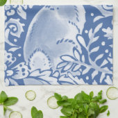 Cute Blue Bunny Rabbit Floral Elegant Animal Bar Theedoek (Gevouwen)