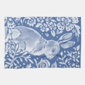 Cute Blue Bunny Rabbit Floral Elegant Animal Bar Theedoek (Horizontaal)