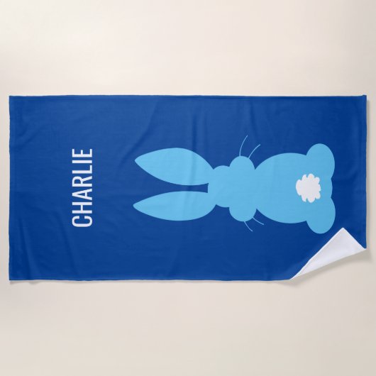 Cute Blue Bunny Silhouette Boys gepersonaliseerd Strandlaken (Voorkant)