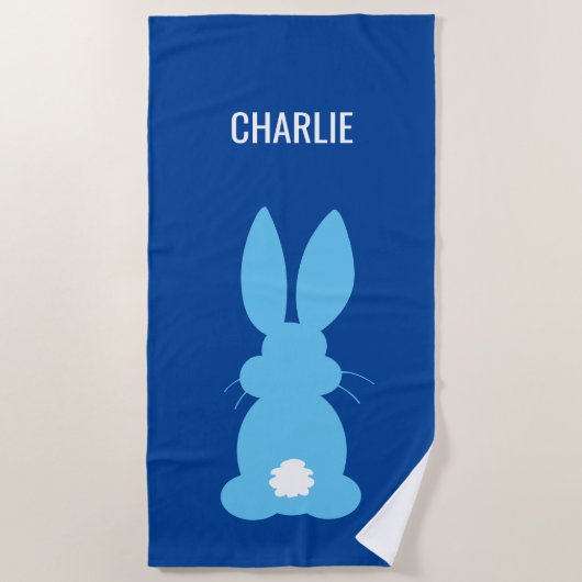 Cute Blue Bunny Silhouette Boys gepersonaliseerd Strandlaken (Voorkant)