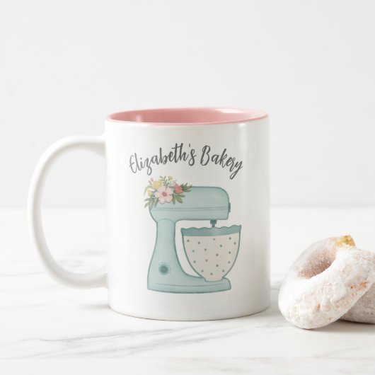 Cute Blue Business Bakery Mixer Tweekleurige Koffiemok (Met donut)