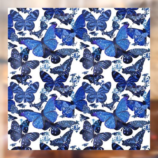 cute blue butterflies with glitter raamsticker (Vel 2)