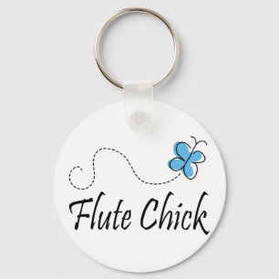 Cute Blue Butterfly Flute Chick Music Gift Sleutelhanger