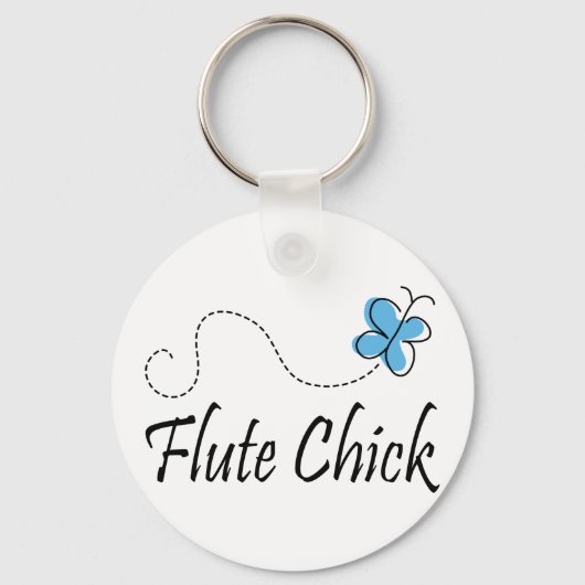 Cute Blue Butterfly Flute Chick Music Gift Sleutelhanger (Voorkant)