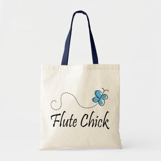 Cute Blue Butterfly Flute Chick Music Gift Tote Bag (Voorkant)