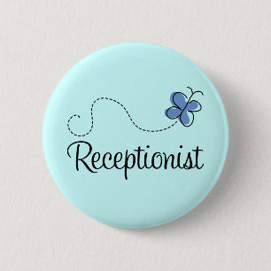 Cute Blue Butterfly Receptionist Job Gift Ronde Button 5,7 Cm