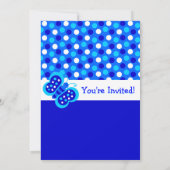 Cute Blue Butterfly w/ Polka Dots Birthday Invite Kaart (Achterkant)