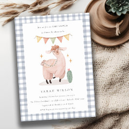 Cute Blue Cactus Boho Llama Baby shower Invite Bedankkaart