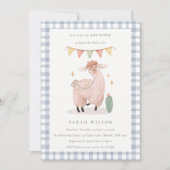 Cute Blue Cactus Boho Llama Baby shower Invite Bedankkaart (Voorkant)