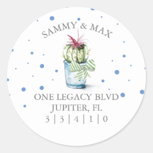 Cute Blue Cactus Return Address Envelope Seal Ronde Sticker