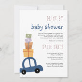 Cute Blue Car met cadeau Drive by Baby shower Kaart (Voorkant)