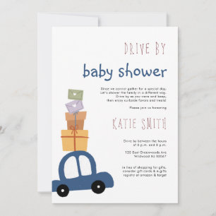 Cute Blue Car met cadeau Drive by Baby shower Kaart