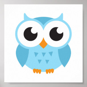 Cute blue cartoon baby uil poster