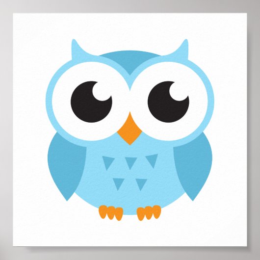 Cute blue cartoon baby uil poster (Voorkant)