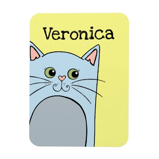 Cute Blue Cartoon Cat Personalized Magneet (Verticaal)