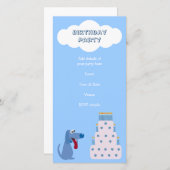 Cute Blue Cartoon Dog & Birthday Cake Invitations (Voorkant / Achterkant)
