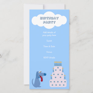 Cute Blue Cartoon Dog & Birthday Cake Invitations
