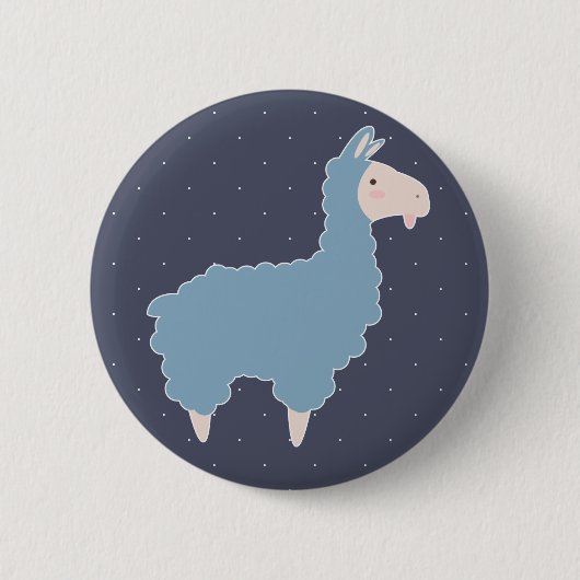 Cute Blue Cartoon Llama & White Stippen Ronde Button 5,7 Cm (Voorkant)