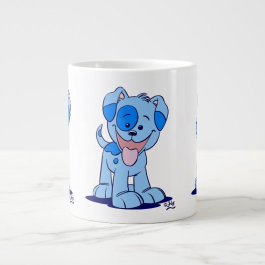 Cute Blue Cartoon Puppy Grote Koffiekop (Voorkant)