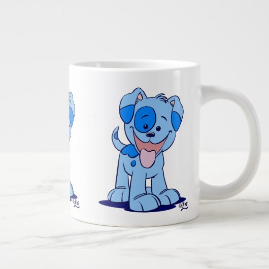Cute Blue Cartoon Puppy Grote Koffiekop (Rechts)