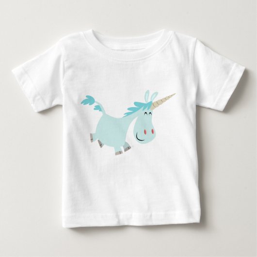 Cute Blue Cartoon Unicorn Baby T-Shirt (Voorkant)