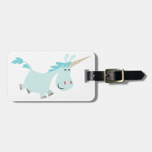 Cute Blue Cartoon Unicorn Bagagelabel (Voorkant horizontaal)