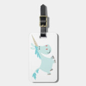Cute Blue Cartoon Unicorn Bagagelabel (Voorkant verticaal)
