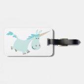Cute Blue Cartoon Unicorn Bagagelabel (Achterkant horizontaal)
