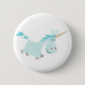 Cute Blue Cartoon Unicorn Button Badge (Voorkant)