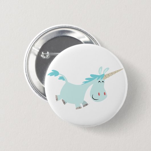 Cute Blue Cartoon Unicorn Button Badge (Voorkant /achterkant)