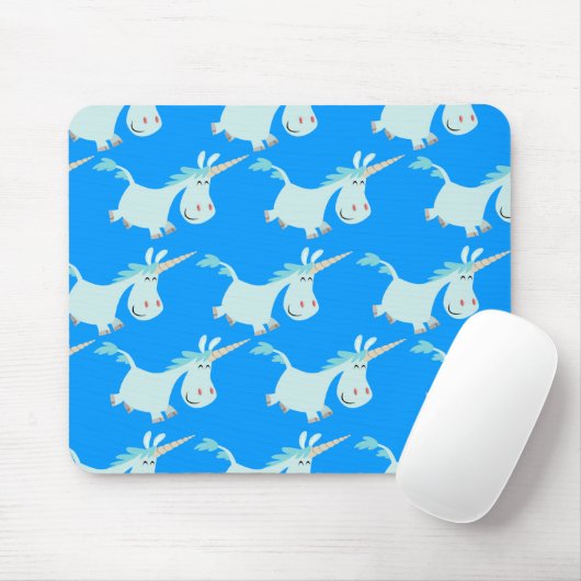 Cute Blue Cartoon Unicorn Herd! mousepad Muismat (Met muis)