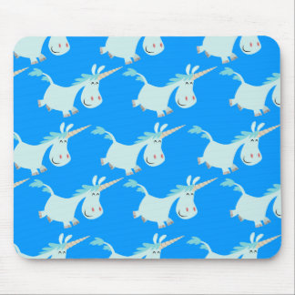 Cute Blue Cartoon Unicorn Herd! mousepad Muismat