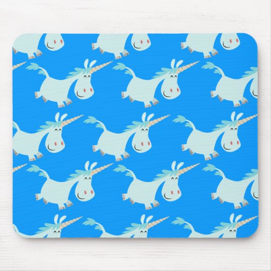 Cute Blue Cartoon Unicorn Herd! mousepad Muismat (Voorkant)