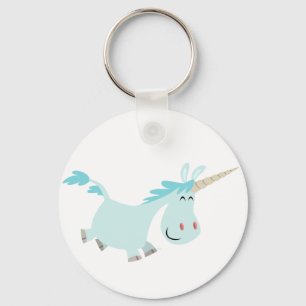 Cute Blue Cartoon Unicorn Sleutelhanger