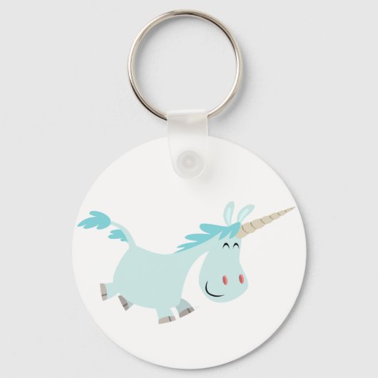 Cute Blue Cartoon Unicorn Sleutelhanger (Voorkant)