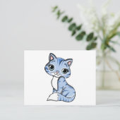 Cute blue cat cartoon briefkaart (Staand voorkant)