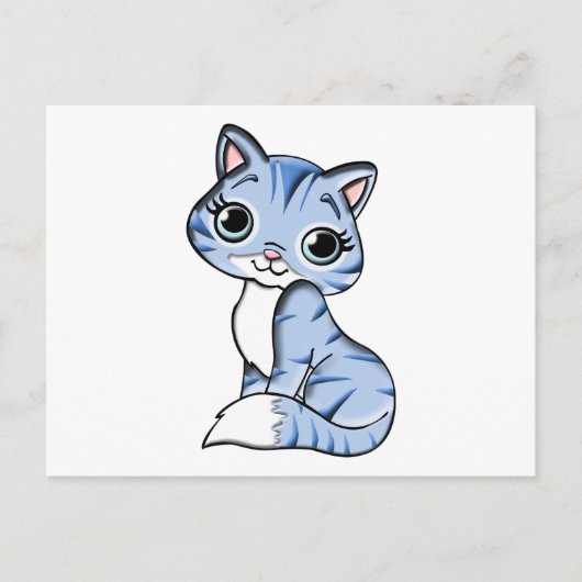 Cute blue cat cartoon briefkaart (Voorkant)