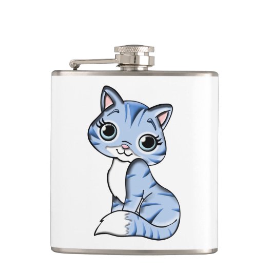 Cute blue cat cartoon heupfles (Voorkant)